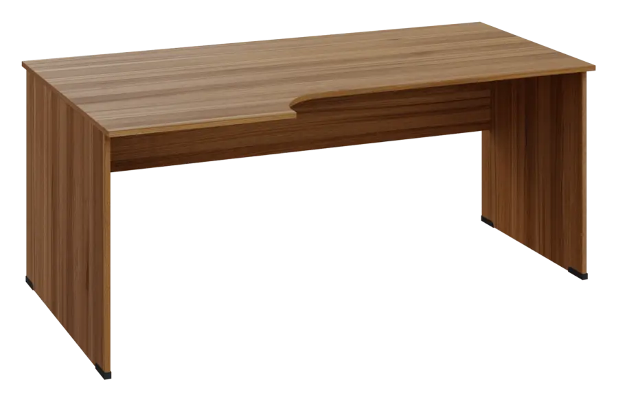 ERL 28 - 186 stůl kancelářský, rohový, levý, dřevěná podnož, deska 25 mm, široký 1800 mm, ořech světlý